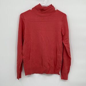 August Silk Turtleneck Long Sleeve Ribbed Trim Knit Pullover Sweater Red Medium